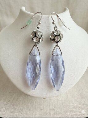 Light Blue Faceted Crystal Drop Earrings – Sparkling Statement Beautiful silver